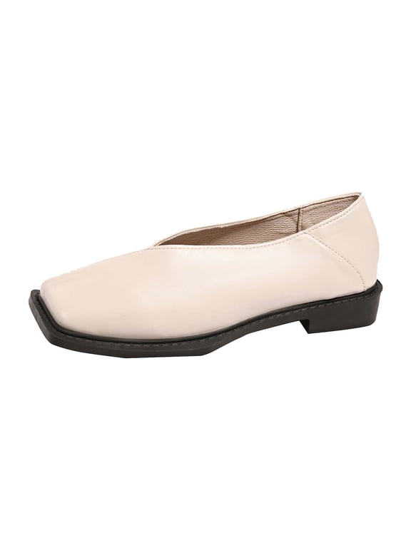 Shoes for Women Casual Dressy Versatile Square-Toe Mary Jane Flats Soft Sole Retro Eye-Catching Lightweight Ballet Shoes Professional Minimalist Slip-On Leather Shoes