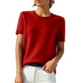 thumbnail image 1 of Alkepwun Short Sleeve Sweater for Women Crew Neck Lightweight Loose Casual Pullover Dressy Tops Comfort Breathable Solid Color Basic Knit T Shirts, 1 of 6