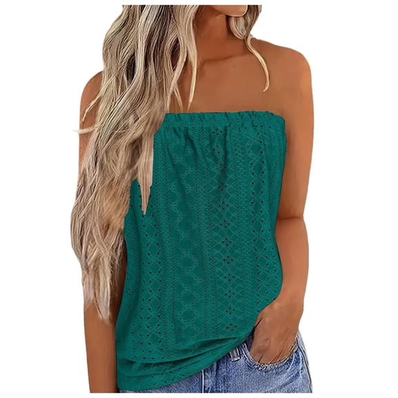 Alkepwun Off the Shoulder Tops for Women Strapless Bandeau Tank Summer Casual Sleeveless Shirt Blouse Tanks Tops Tube Tops Basic Plain Going Out Crop Tops