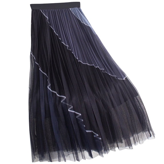 Alkepwun Skirts for Women Patchwork Pleated Mesh Elastic Waist A-Line Large Hem Mid-Length Skirt Lightweight Comfort Breathable Princess