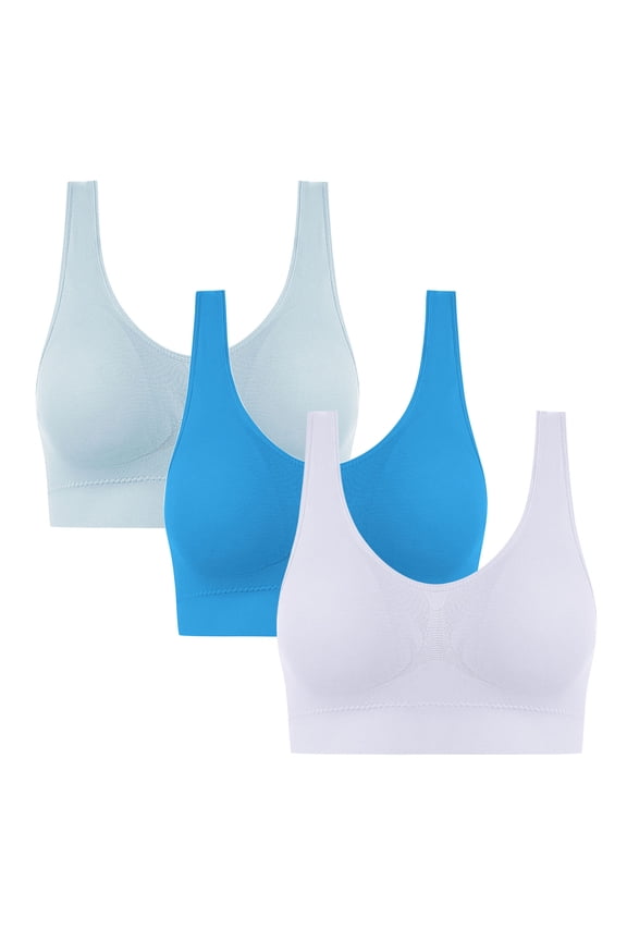 Sleep Bras for Women 3 Pack Comfy Soft Wireless Stretchy Sports Bra Girls Seamless Yoga Bras with Removable Pads on Clearance