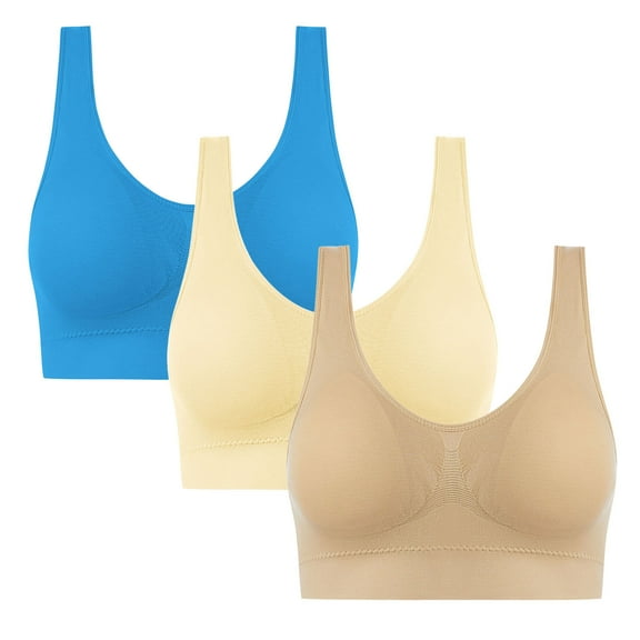 Alkepwun Sleep Bras for Women 3 Pack Comfy Soft Wireless Stretchy Sports Bra Girls Seamless Yoga Bras with Removable Pads on Clearance