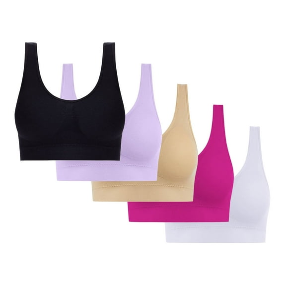 Alkepwun Sleep Bras for Women 5 Pack Comfortable Seamless Wireless Stretchy Sports Bra Girls Light-Support Yoga Bras with Removable Pads