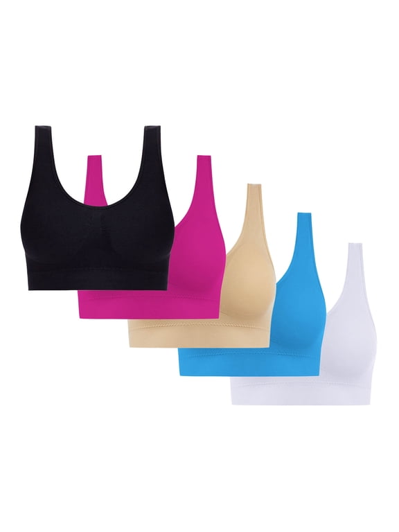 Sleep Bras for Women 5 Pack Comfortable Seamless Wireless Stretchy Sports Bra Girls Light-Support Yoga Bras with Removable Pads