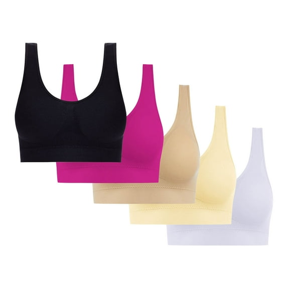 Alkepwun Sleep Bras for Women 5 Pack Comfortable Seamless Wireless Stretchy Sports Bra Girls Light-Support Yoga Bras with Removable Pads