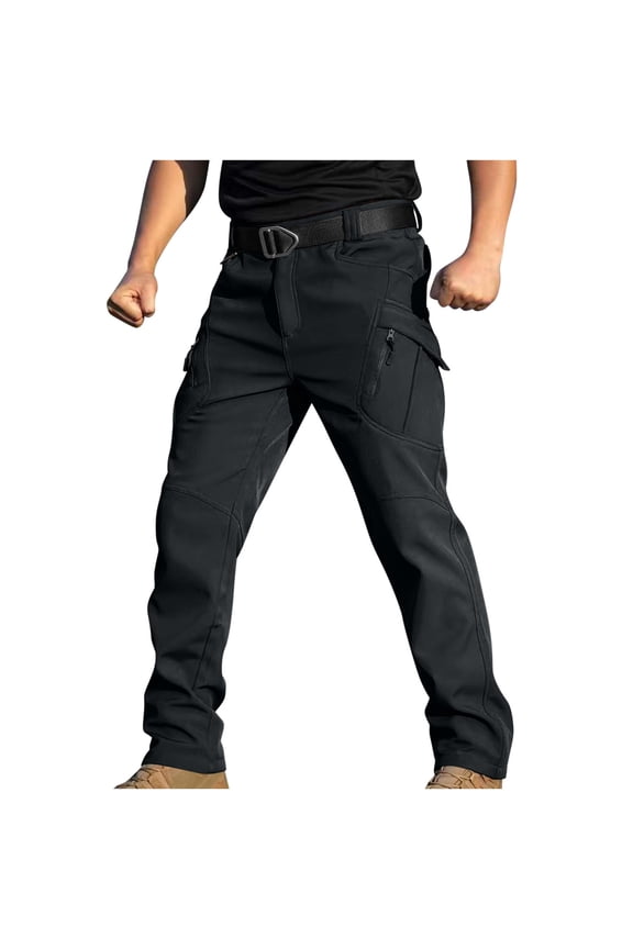 Snow Pants Men Softshell Warm Outdoor Fleece Lined Waterproof Ski Travel Hiking Pant Slim Fit Multi Pocket Windproof Cargo Trousers