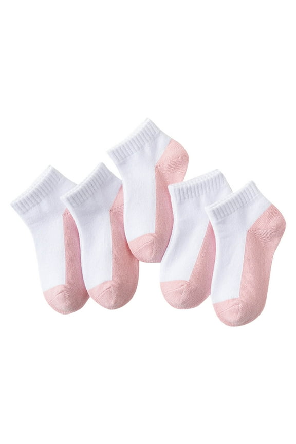 Soccer Socks Kids Thick Cotton Athletic Running Cushion Ankle Socks 5 Pairs Breathable Sweat-Wicking Color-Block Low Cut Heel Tab Youth Socks