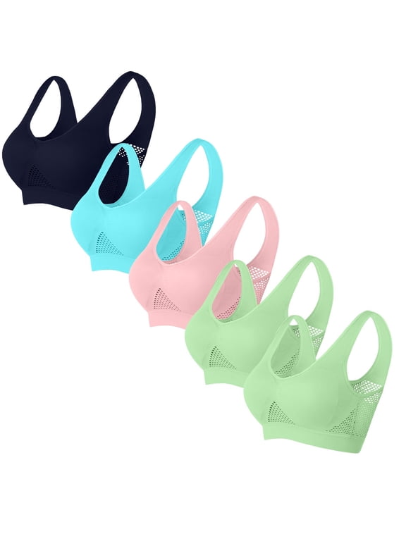 Sports Bras for Women High Support 5PC Breathable Anti Sagging Plus Size Lightweight Wireless Bra Cooling Mesh Cozy Seamless Yoga Pilates Tank Top