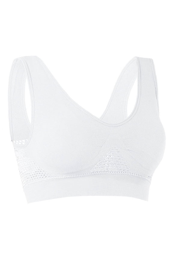 Sports Bras for Women Large Bust Wireless Full Coverage Comfortable Mesh Breathable Cool Liftup Air Bra Solid Color Push-Up Yoga Fitness Backless Athletic Underwear