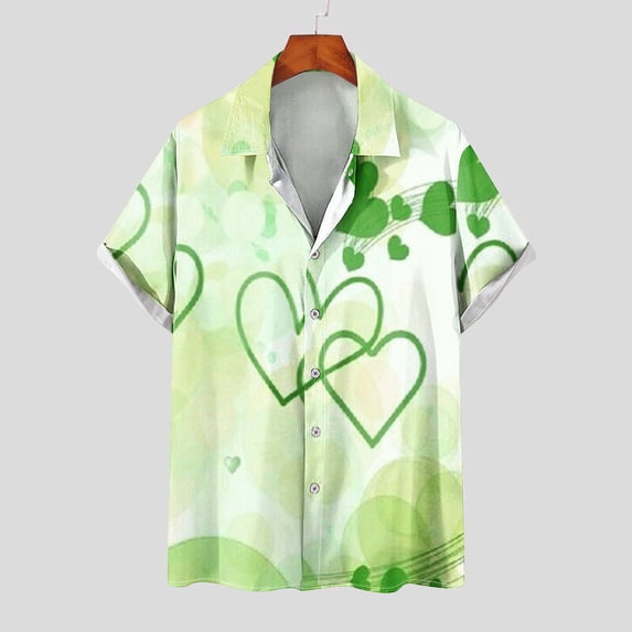 Alkepwun St Patricks Day Shirt Men Clover Printed Irish Holiday Tees Short Sleeve Tops Regular Fit Summer Beach Casual Lapel Button Down Hawaiian Shirts on Clearance