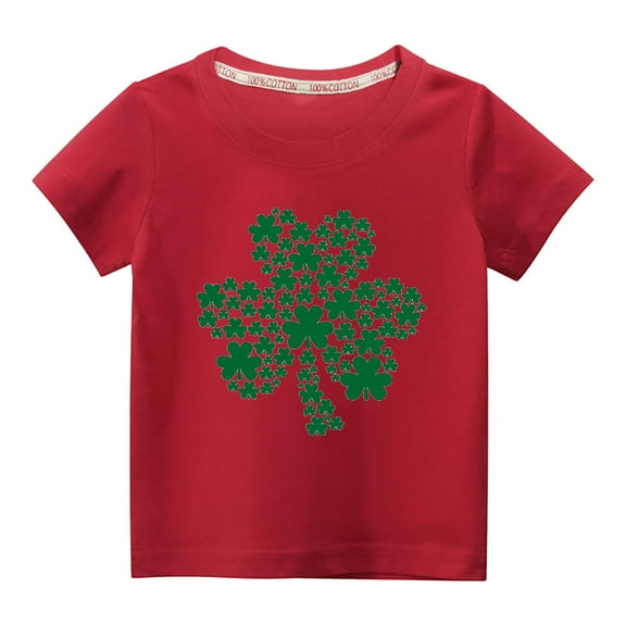 Alkepwun St Patricks Day T Shirts for Kids Boys Girls Short Sleeve Creneck Tees Irish Holiday Cute Clover Print Shirts Toddler Cotton Tops