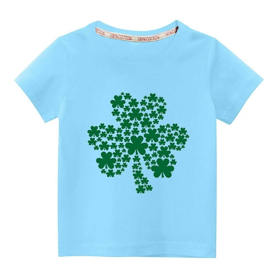 Alkepwun St Patricks Day T Shirts for Kids Boys Girls Short Sleeve Creneck Tees Irish Holiday Cute Clover Print Shirts Toddler Cotton Tops