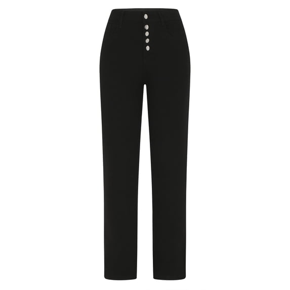 Alkepwun Straight Leg Jeans for Women High Waisted Stretchy 5 Button Fly Casual Denim Trousers with Pockets Comfortable Breathable Business Jeans