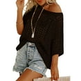 thumbnail image 1 of Alkepwun Summer Coverups for Women Sexy Hollow Out Crochet Pullover Tops Casual Loose Off the Shoulder Short Sleeve Sweater, 1 of 7