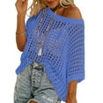 thumbnail image 1 of Alkepwun Summer Coverups for Women Sexy Hollow Out Crochet Pullover Tops Casual Loose Off the Shoulder Short Sleeve Sweater, 1 of 7