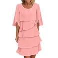 thumbnail image 1 of Alkepwun Summer Dresses Women Solid Color Ruffled 3/4 Sleeve Tiered Cake Hem Dress Lightweight Breathable Casual Loose Round Neck Flowy Sundress, 1 of 6