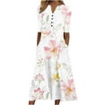 thumbnail image 1 of Alkepwun Summer Dresses for Women 2025 Vacation Midi Dresses Short Sleeve Crew Neck Ruched Knee Length A Line Beach Dresses, 1 of 6