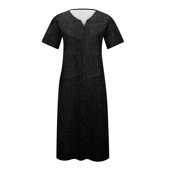 Alkepwun Summer Dresses for Women 2025 Vacation Midi Dresses Short Sleeve Crew Neck Ruched Knee Length A Line Beach Dresses