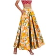 thumbnail image 1 of Alkepwun Summer Skirts for Women Floral Print Elastic High Waist Pleated A-Line Flared Maxi Skirts Boho Flowy with Pocket Beach Vacation Long Skirts, 1 of 9