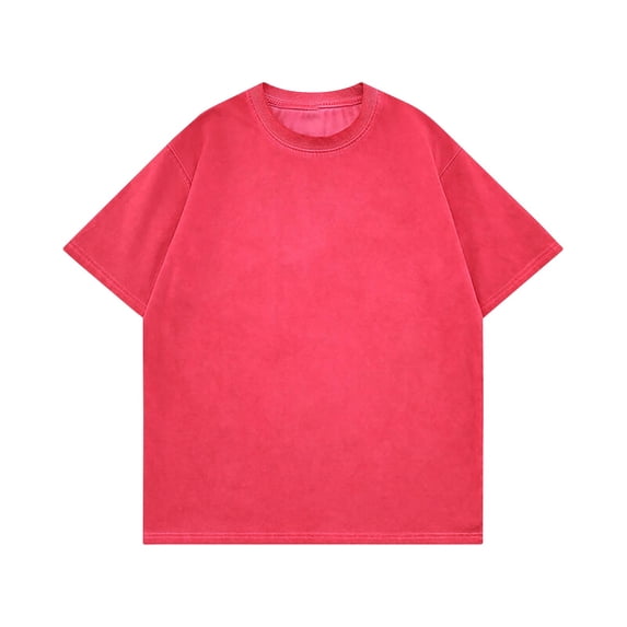 Alkepwun Summer Tops Men's Distressed Solid-Color Vintage Casual Short-Sleeve Shirt Loose Cotton Crew Neck Breathable Streetwear Tee