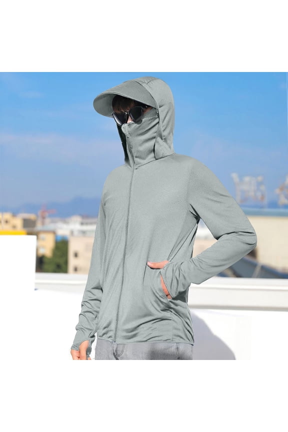 Sun Shirts Women Mens Summer Lightweight Thumbhole Pocket Zipper Hoodie Jacket UV Sun Protection Rash Guard Stretchy Cooling Fishing Hiking Shirt with Face Mask
