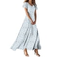 thumbnail image 1 of Alkepwun Sundresses for Women Floral Print Short-Sleeve Ruffled V-Neck Plus Size Waist-Cinched Maxi Dresses Lightweight Comfort Breathable Holiday Beach Flare Length Dress, 1 of 4