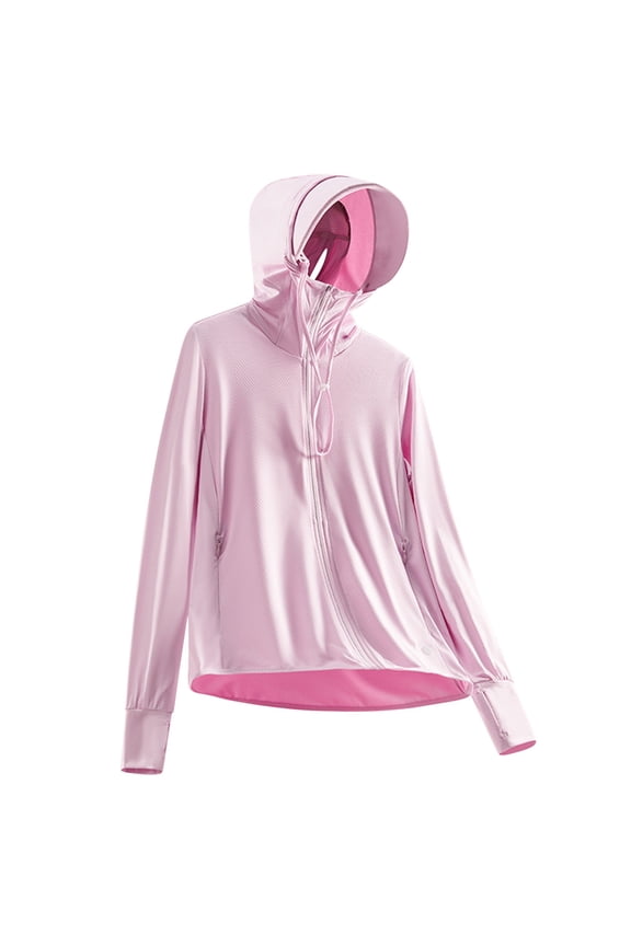 Sunscreen Shirt Couple's Solid Hooded Breathable Zipper Long Sleeve Pockets Sun Protection Jacket Lightweight Removable Brim Ice Silk Fishing UPF 50+ Coat