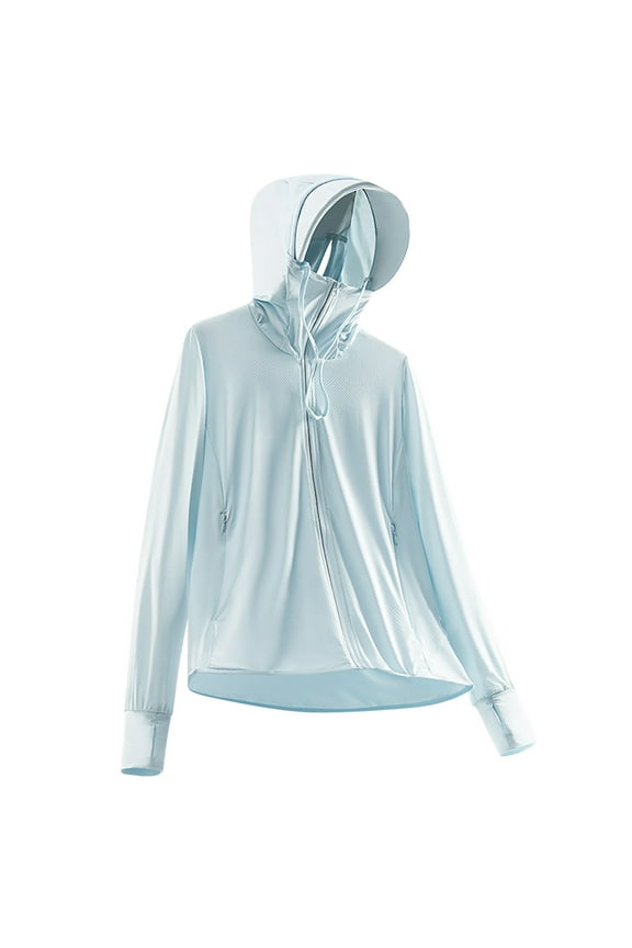 Sunscreen Shirt Couple's Solid Hooded Breathable Zipper Long Sleeve Pockets Sun Protection Jacket Lightweight Removable Brim Ice Silk Fishing UPF 50+ Coat