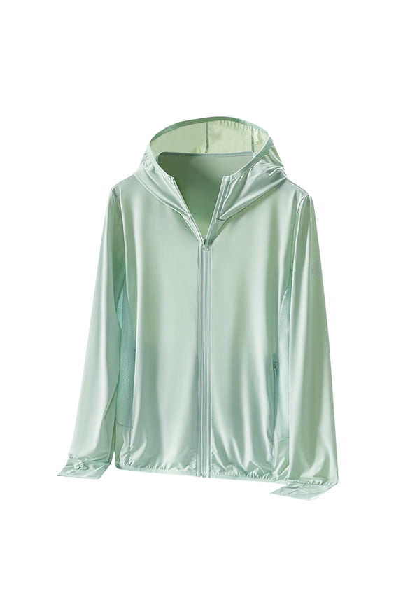 Sunscreen Shirts for Women Solid Hooded Long Sleeve Ice Silk UV-Blocking Zipper Jacket Mesh Breathable Lightweight Comfort Pockets Sun Protection Coat