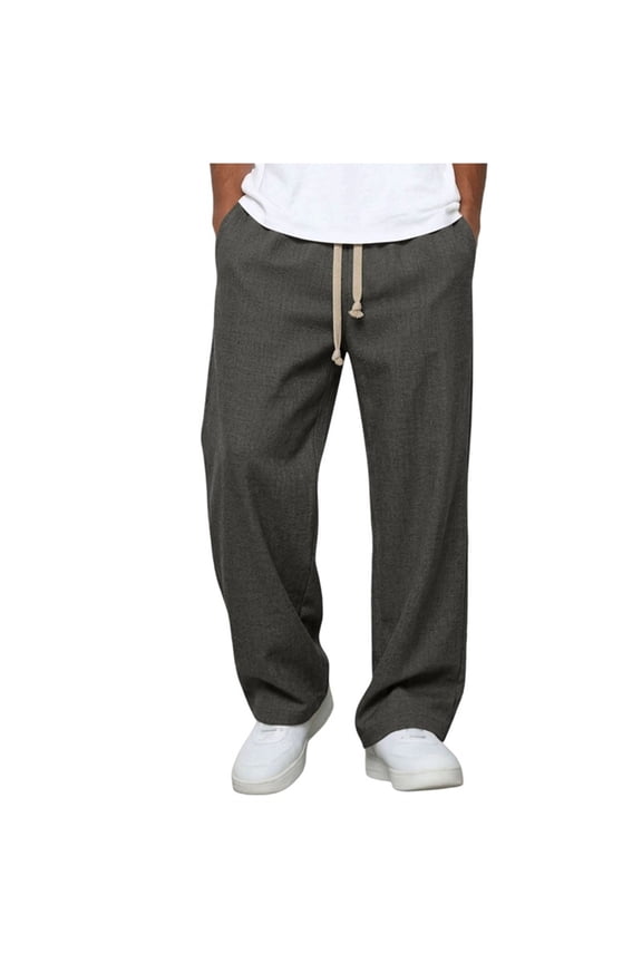 Sweatpants for Men 100% Cotton Elastic High-Waisted Drawstring Straight Legs Athletic Pants Summer Lightweight Casual Loose Beach Pant with Pockets