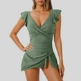 thumbnail image 1 of Alkepwun Swim Dress for Women Tummy Control One Piece Swimsuits Cute Ruffle Swimdress Ruched Skirt Bathing Suit V Neck Swimwear, 1 of 4
