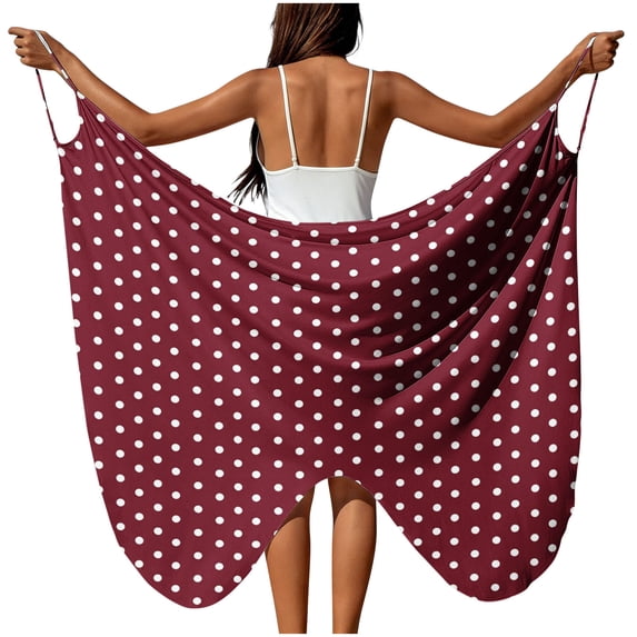 Alkepwun Swim Suit Coverup for Women Color-Block Polka Dot Print Adjustable Spaghetti-Strap Wrap Dress Plus Size Lightweight Breathable Versatile Kimono Cover Up