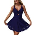 thumbnail image 1 of Alkepwun Swimdress for Women One Piece Swimsuit Deep V-Neck Sexy Cutout Ruffled Hem Swimsuit Tummy Control Ruched Plus Size Wrap Swimwear for Vacation, 1 of 8