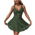 thumbnail image 1 of Alkepwun Swimdress for Women One Piece Swimsuit Deep V-Neck Sexy Cutout Ruffled Hem Swimsuit Tummy Control Ruched Plus Size Wrap Swimwear for Vacation, 1 of 8