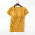 thumbnail image 1 of Alkepwun T Shirts for Women with Built in Bra Wirefree Yoga Pajama Top Short Sleeve Tshirts Basic Undershirt Crew Neck Summer Casual Tops, 1 of 4