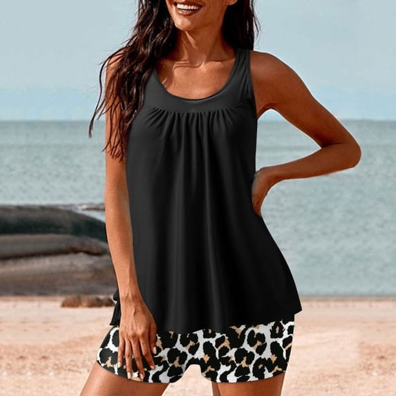 Alkepwun Tankini Swimsuits for Women Two Piece Tummy Control Bathing Suits Bowknot Tank Top with Boyshorts Tye-Dye Swimwear