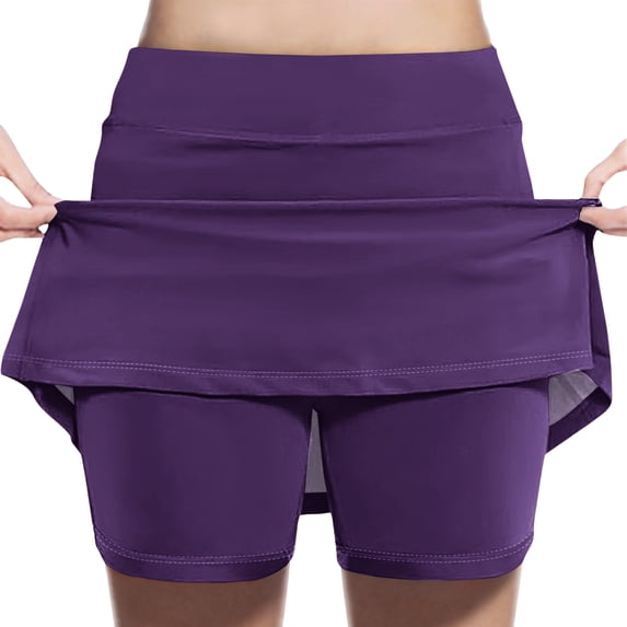 Alkepwun Tennis Skirts for Girls Solid Stretch High Waist Lightweight Athletic Mini Skirt with Shorts Lining Comfortable Breathable A-Line Golf Tennis Cheer Running Skirt