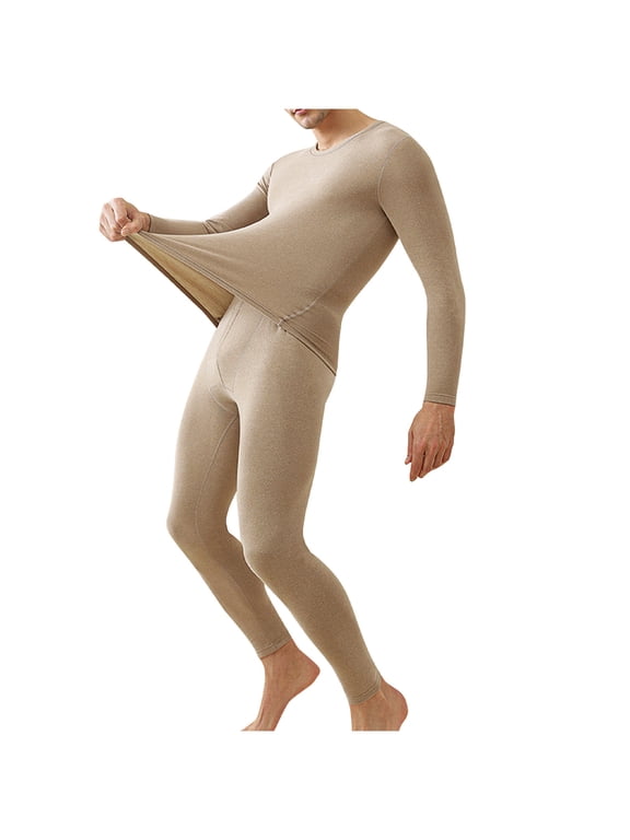 Thermal Wear for Men Shaping Crew Neck Long Sleeve Thermal Underwear Set High Stretch Comfortable Skin Friendly Plus Size Seamless Warmth Wear Windproof Cold Resistant Outdoor Base Layer
