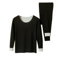 thumbnail image 1 of Alkepwun Thermal Wear for Women Crew Neck Long Sleeve Casual Thermal Comfort Cold Weather Top Pants Set Brushed High-Stretch Dual-Color Thermal Windproof Seamless Underwear Set, 1 of 2