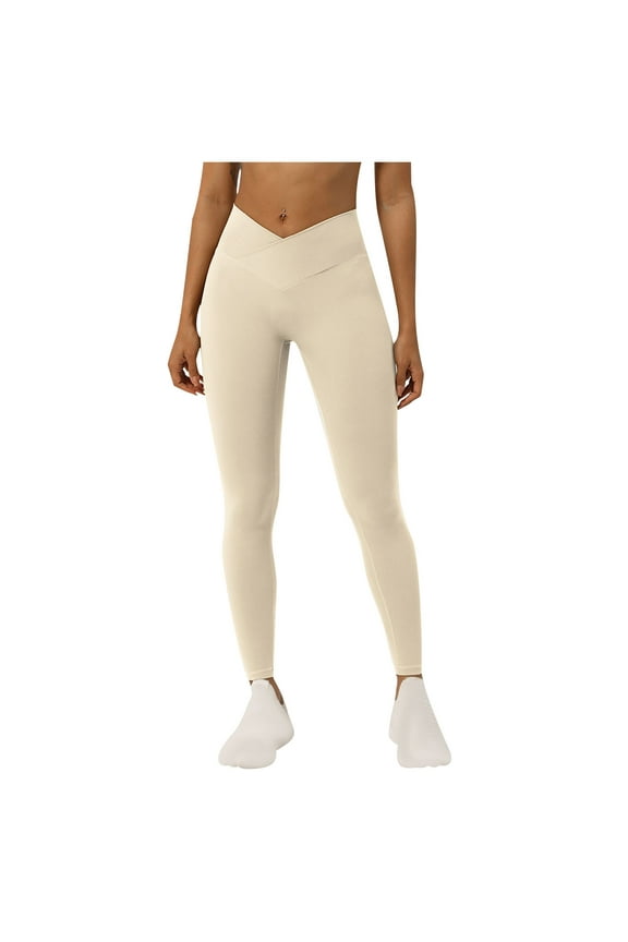 Tights for Women Hidden Butt Lifting Tummy Control V High Waisted Workout Gym Leggings No See-Through Stretch Nude-Feel Running Yoga Pants