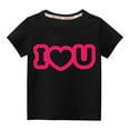 thumbnail image 1 of Alkepwun Toddler Boys Girls Graphic Tees Kids Valentine's Day Shirt I LOVE U Heart Letter Print Short Sleeve Crewneck T Shirts Cotton Tops 3-9Y, 1 of 3