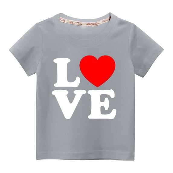Alkepwun Toddler Boys Girls Graphic Tees Kids Valentine's Day Shirt Love Heart Letter Print Short Sleeve Crewneck T Shirts Cotton Tops 3-9Y