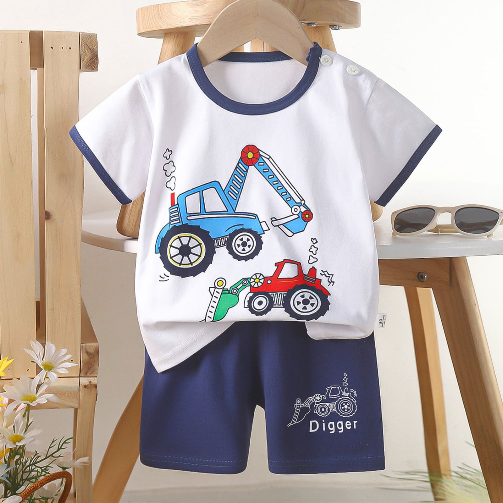 Summer Arrival Baby Kids Boys Cotton Casual Style Cartoon Excavator Pattern Shorts