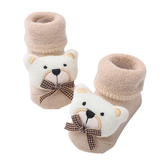 Alkepwun Toddler Socks 3-13 Month Baby Bear Plush Knit Loop Thickened Mid-Calf Socks Cute Non-Slip Comfortable, Breathable Warm Knitting Cotton Floor Socks