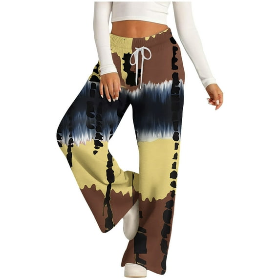 Alkepwun Track Pants Women - Wide Leg Sweatpants Women Tye Dye Print Workout Trousers Drawstring Elastic High Waist Lounge Pants with Pockets