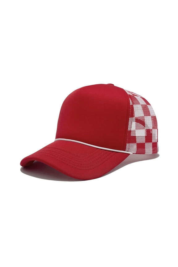 Trucker Hat Unisex Checkered Mesh Lightweight Checkered Baseball Cap with Front Cord Casual Retro Breathable UV Protection American Style Outdoor Caps