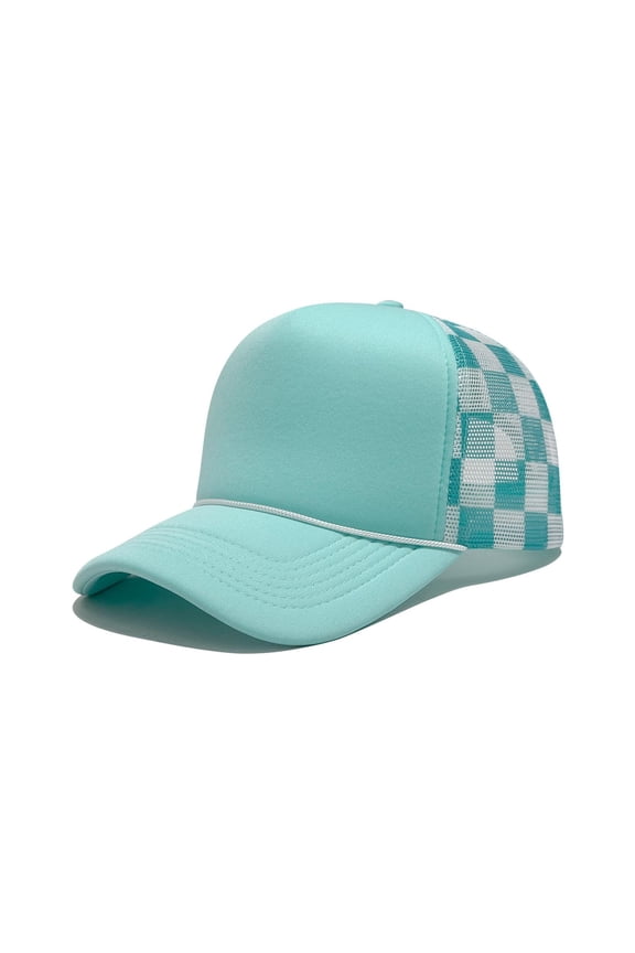 Trucker Hat Unisex Checkered Mesh Lightweight Checkered Baseball Cap with Front Cord Casual Retro Breathable UV Protection American Style Outdoor Caps
