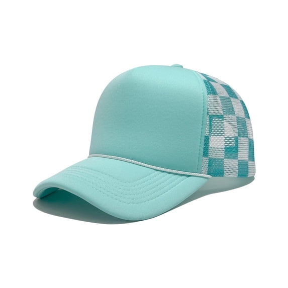 Alkepwun Trucker Hat Unisex Checkered Mesh Lightweight Checkered Baseball Cap with Front Cord Casual Retro Breathable UV Protection American Style Outdoor Caps