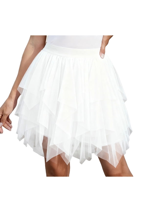 Tulle Skirt Women's Y2K Asymmetrical Layer A Line Short Skirt Lightweight Breathable Ruffles Mesh Flowy Mini Skirts for Party Club