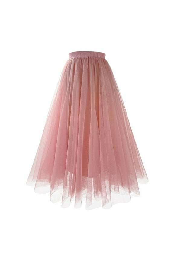 Tulle Skirts for Women Mesh Puff Elastic Waist A-Line Asymmetric Full Skirt Comfortable Breathable Party Ball Gown Simple Versatile Pleated Midi Skirt Bridesmaid Petticoat Tutu Tea Length
